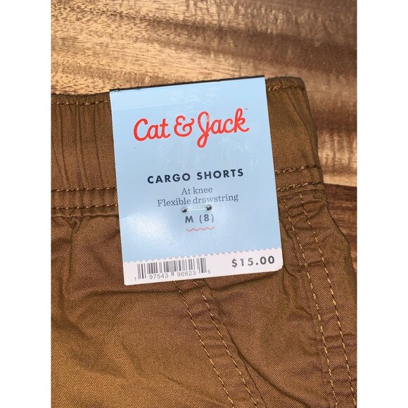 Cat & Jack Boys Cargo Shorts Brown Elastic Waist Drawstring Pockets 100% Cotton - Picture 7 of 9